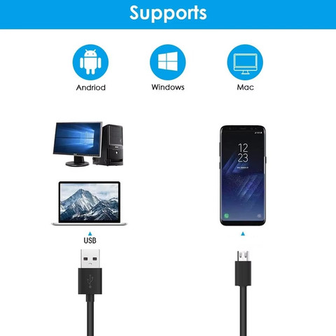 מצלמת אנדוסקופ USB עם עדשת 8 מ"מ, אורך 2 מטר קשיח, תאימות לאנדרואיד ו-Windows