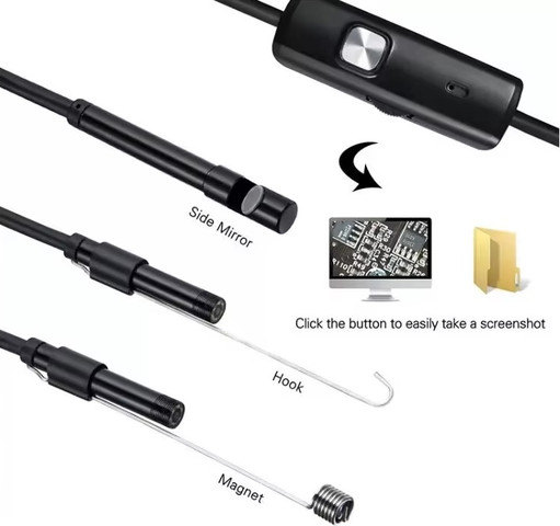 מצלמת אנדוסקופ USB עם עדשת 8 מ"מ, אורך 2 מטר קשיח, תאימות לאנדרואיד ו-Windows