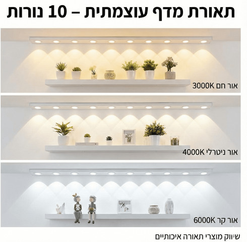 פס תאורה חכם LED אולטרה-דק (1.2 מטר) עם חיישן תנועה – 10 נורות עוצמתיות ללא צורך בקידוח