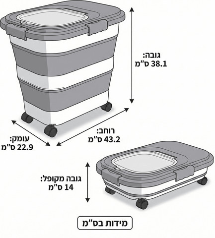 מיכל אחסון מתקפל למזון בעלי חיים (כ-11 ק"ג), אטום, נייד ועם גלגלים-SmartBin