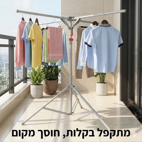מתקן ייבוש כביסה עומד עם זרועות מתקפלות – גובה עד 1.80 מ'