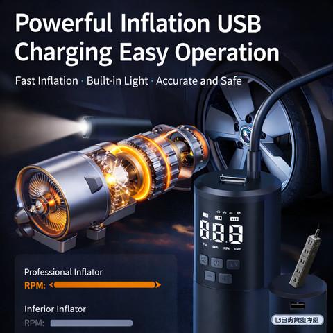 משאבת אוויר ניידת לרכב, קומפרסור דיגיטלי + Power Bank