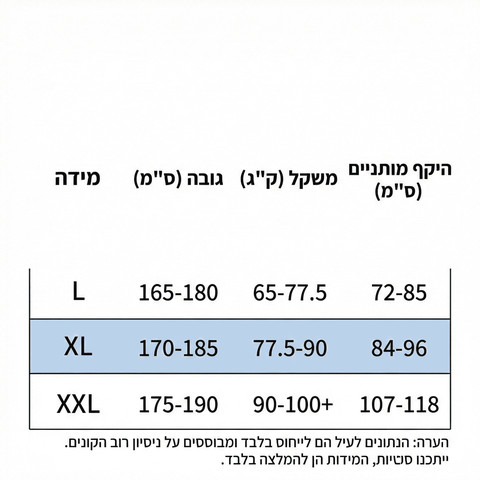רצועת יישור גב נושמת – מתקן יציבה מתכוונן (מידות L/XL/XXL) מידה l