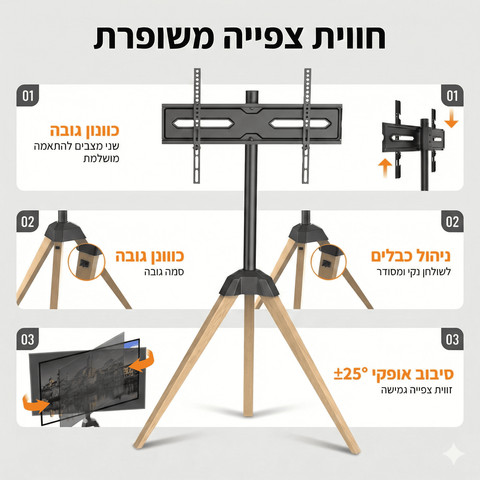 מעמד חצובה רצפתי מעוצב לטלוויזיה ("32-"65) – דגם Nordic-T1