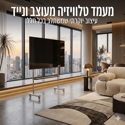 סטנד טלוויזיה 32-75, נייד MODO – שלדת אלומיניום ומדף עץ