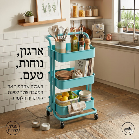 עגלת שירות וארגון רב-תכליתית 3 קומות על גלגלים-SmartRack 360 צבע לבן