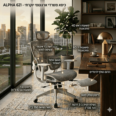 כיסא ארגונומי ALPHA 621 – סטנדרט חדש של נוחות ובריאות צבע שחור
