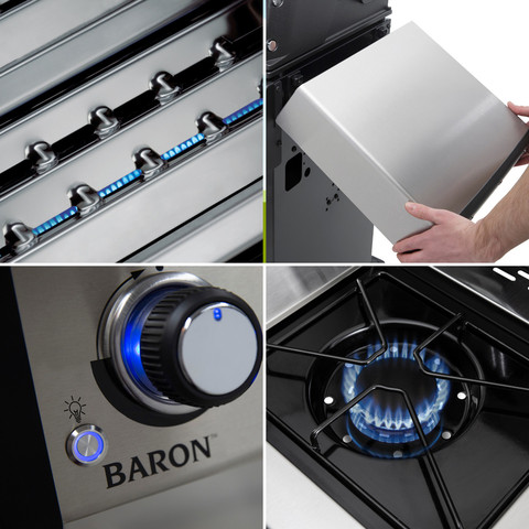 Baron 590  גריל גז + כירה ושיפוד 5 מבערים 70,000 BTU + מתנה! מבית המותג הקנדי Broil King