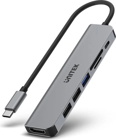 תחנת עגינה UNITEK uHUB S7+ 7-in-1 USB-C 5Gbps Hub with 4K HDMI and 100W Power Delivery