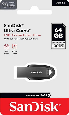 זיכרון נייד SanDisk Ultra Curve USB 3.2 - דגם SDCZ550-064G-G46 - נפח 64GB - צבע שחור