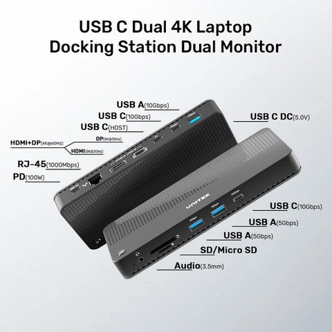 תחנת עגינה Unitek USB4 8K Multi-Port Hub Docking Station Thunderbolt 4 USB-C