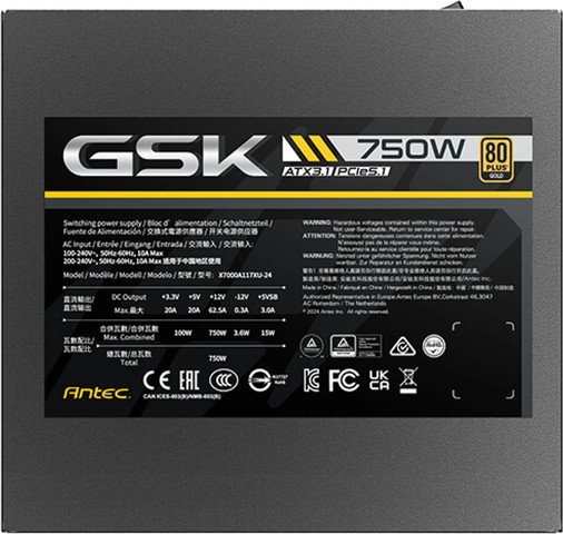 ספק כח Antec GSK 750W ATX3.1 80+ Gold Full Modular GSK750