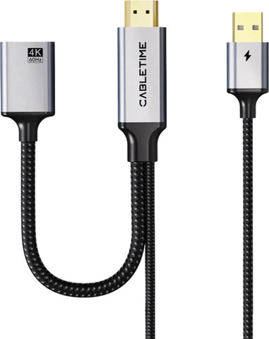 מתאם CABLETIME HDMI-(M) to DP-(F) 0.2m with USB-C