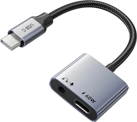 מתאם CABLETIME USB-C to 3.5mm Audio + USB-C PD60W