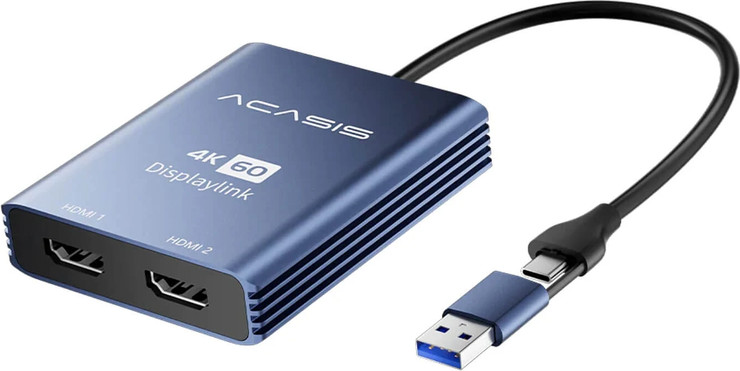 מתאם Acasis USB-C/A to 2x HDMI 4K/60Hz DisplayLink SW-2202