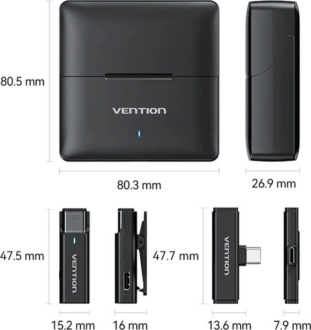 מיקרופון אלחוטי Clip-On דש עם מקלט USB-C Vention 48KHz NCAB0