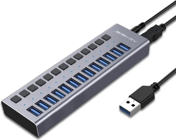 ACASIS האצת USB-A ל-13 יציאות USB-A 3.0 במהירות 5Gbps עם כוח 60W (HS-713MG) HUB AC-HS713