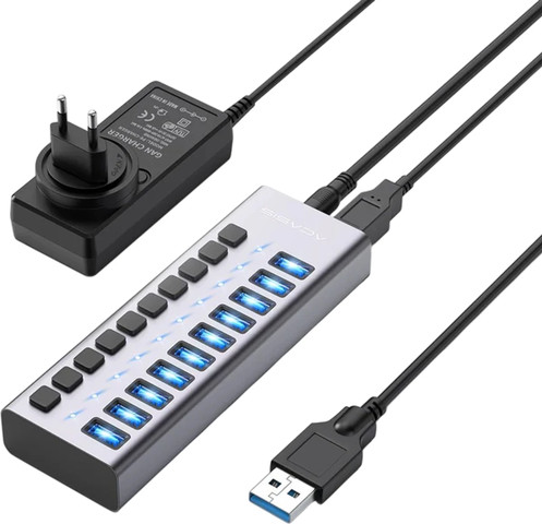 מפצל USB-A ל-10 יציאות USB-A 3.1 10Gbps 48W מבית Acasis AC-HS710