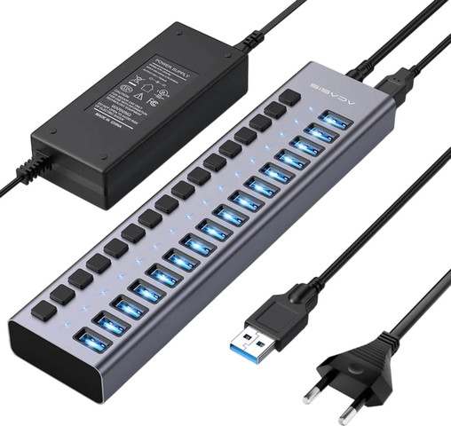 מכסה USB-A ל-16 יציאות USB-A 3.1 10Gbps 96W מבית Acasis AC-HS716