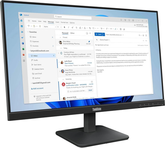 מסך מחשב Lenovo ThinkVision S24-4e בגודל 23.8" ברזולוציית FHD IPS בצבע Raven Black