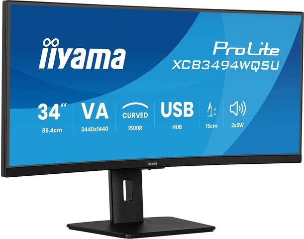 מסך מחשב קעור IIYAMA ProLite XCB3494WQSU-B1 בגודל 34 אינץ' בצבע שחור