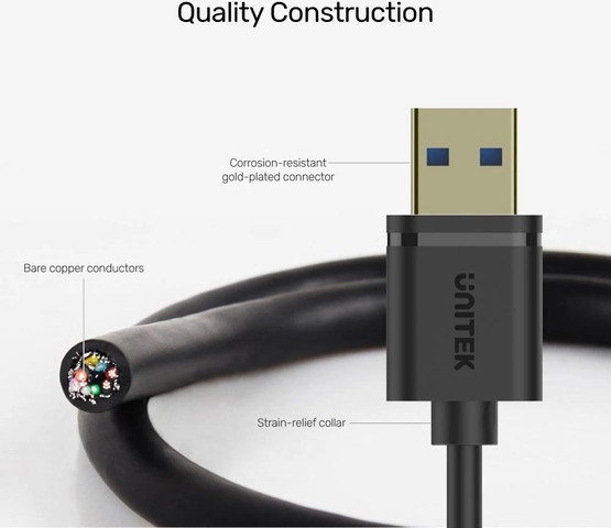 כבל USB 3.0 מאריך 1 מ' UNITEK בצבע שחור