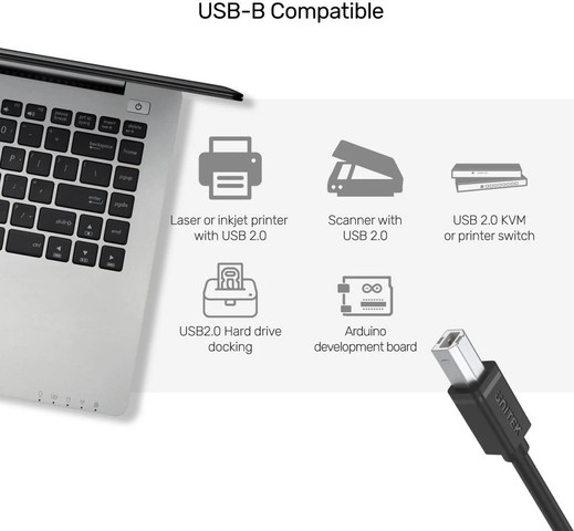 כבל טעינה USB 2.0 ל-USB-B באורך 2 מטר UNITEK בצבע שחור