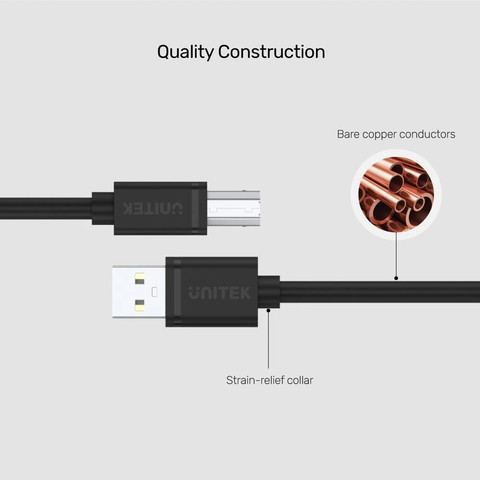 כבל טעינה USB 2.0 ל-USB-B באורך 2 מטר UNITEK בצבע שחור
