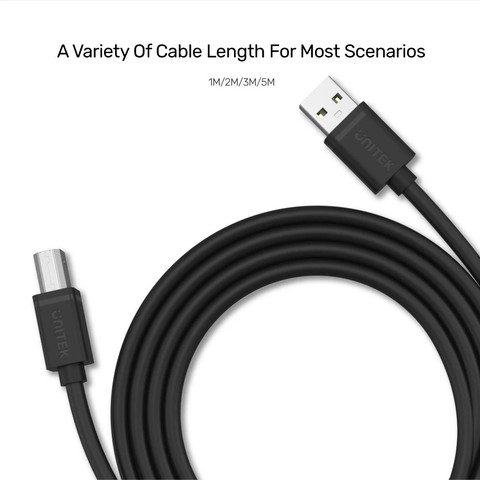 כבל טעינה USB 2.0 ל-USB-B באורך 2 מטר UNITEK בצבע שחור