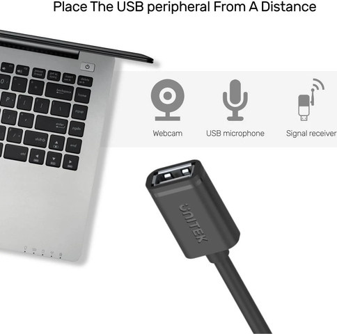 כבל USB 2.0 UNITEK Type-A (M) ל-Type-A (F) באורך 1.5 מטר בצבע שחור