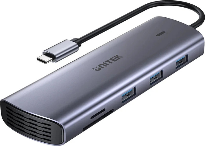 מולטיפורט UNITEK 9 ב-1 בחיבור USB-C בצבע אפור חלל