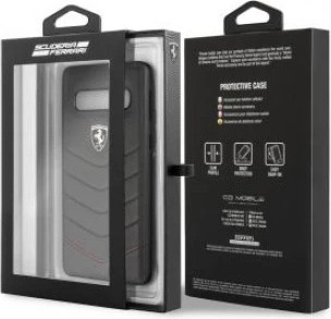 CG MOBILE כיסוי קשיח מעור בצבע שחור לגלקסי +S10 פרארי רשמי FEHQUHCS10PBK