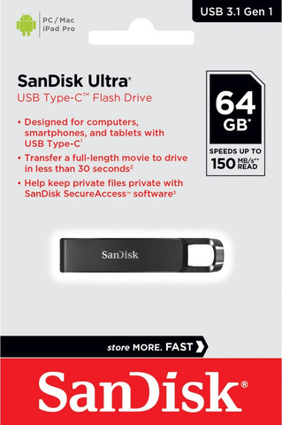 כונן USB SanDisk Ultra 64GB SDCZ460-064G-G46 בצבע כסוף