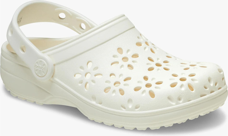 Crocs Classic Floral Cut Out Clog - כפכפי קרוקס לנשים בצבע לבן גיר