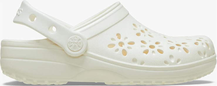 Crocs Classic Floral Cut Out Clog - כפכפי קרוקס לנשים בצבע לבן גיר