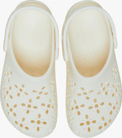 Crocs Classic Floral Cut Out Clog - כפכפי קרוקס לנשים בצבע לבן גיר