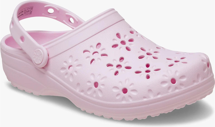 Crocs Classic Floral Cut Out Clog - כפכפי קרוקס לנשים בצבע ורוד חלבי