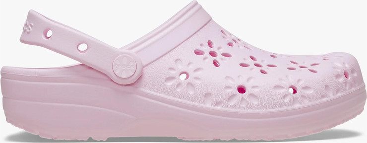 Crocs Classic Floral Cut Out Clog - כפכפי קרוקס לנשים בצבע ורוד חלבי