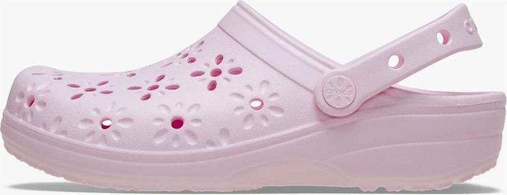 Crocs Classic Floral Cut Out Clog - כפכפי קרוקס לנשים בצבע ורוד חלבי