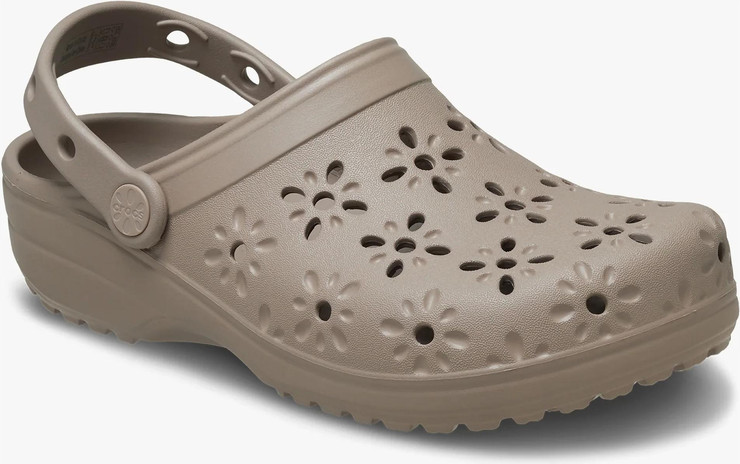Crocs Classic Floral Cut Out Clog - כפכפי קרוקס לנשים בצבע טאופ