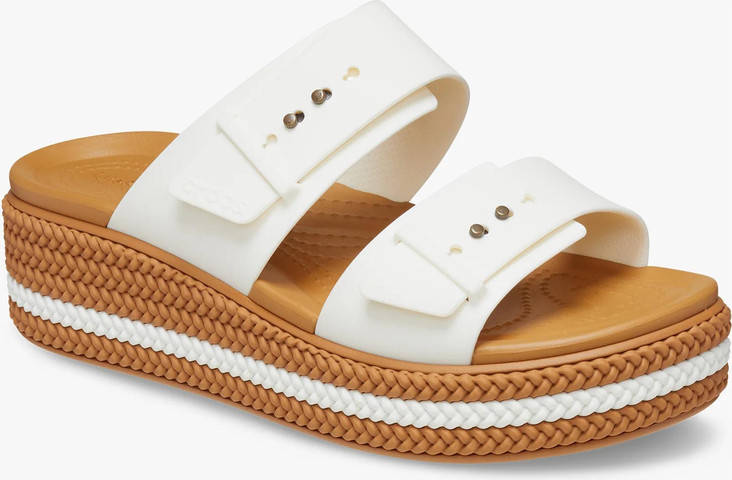 Crocs Brooklyn Woven Buckle - כפכפי פלטפורמה קרוקס לנשים עם סוליה קלועה בצבע לבן גיר