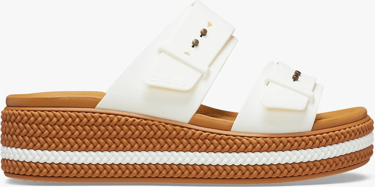 Crocs Brooklyn Woven Buckle - כפכפי פלטפורמה קרוקס לנשים עם סוליה קלועה בצבע לבן גיר