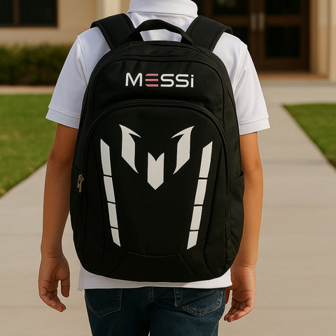 סט חזרה לבית ספר מסי MESSI שחור - תיק גב חצי אורטופדי, קלמר שני תאים ובקבוק עם פקק חכם