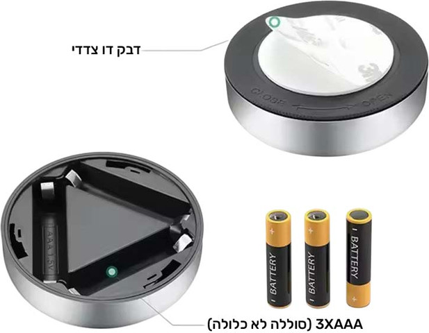 מנורת לד נדבקת ונדלקת בלחיצה - כסף