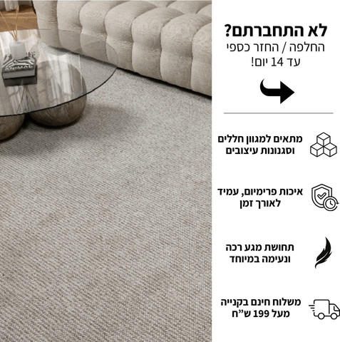 שטיח מודרני עם פרנזים בעיצוב אחיד – דגם סקאי 03 בצבע בז'