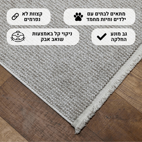 שטיח מודרני עם פרנזים בעיצוב אחיד – דגם סקאי 03 בצבע בז'