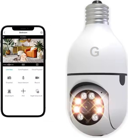מצלמת IP אלחוטית ממונעת 360 מעלות במנורת לד