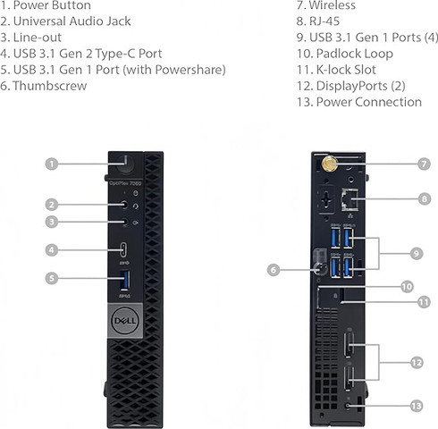 מחשב נייח מחודש Optiplex 7060 I5 DELL דגם DELL Optiplex 7060 I5 GEN8/8GB MEM / 256GB SSD /WIN10PRO/TINY