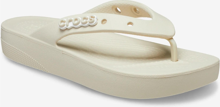 Crocs Classic Platform Flip - כפכפי אצבע פלטפורמה לנשים קרוקס בצבע קרם