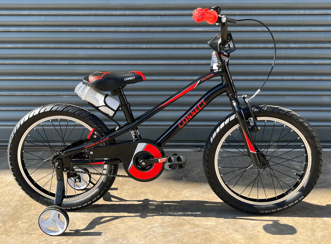 אופניים לילדים קונקט פרימיום Connect Premium שלדת אלומיניום, גלגלי "12 וגלגלי עזר לגילאי 2.5-3 - שחור/אדום
